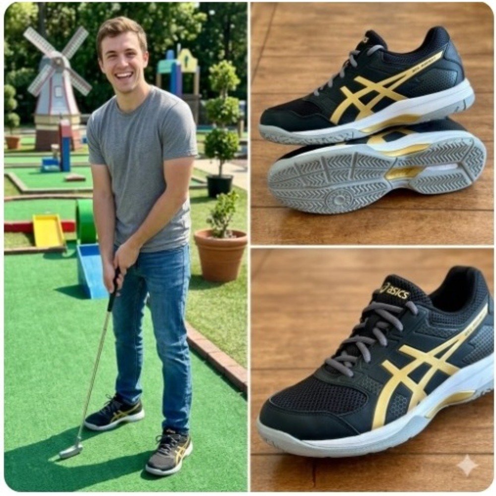 Asics Gel-Rocket 10 Indoor Court Shoes Black Gold 1071A054 Men's US 10